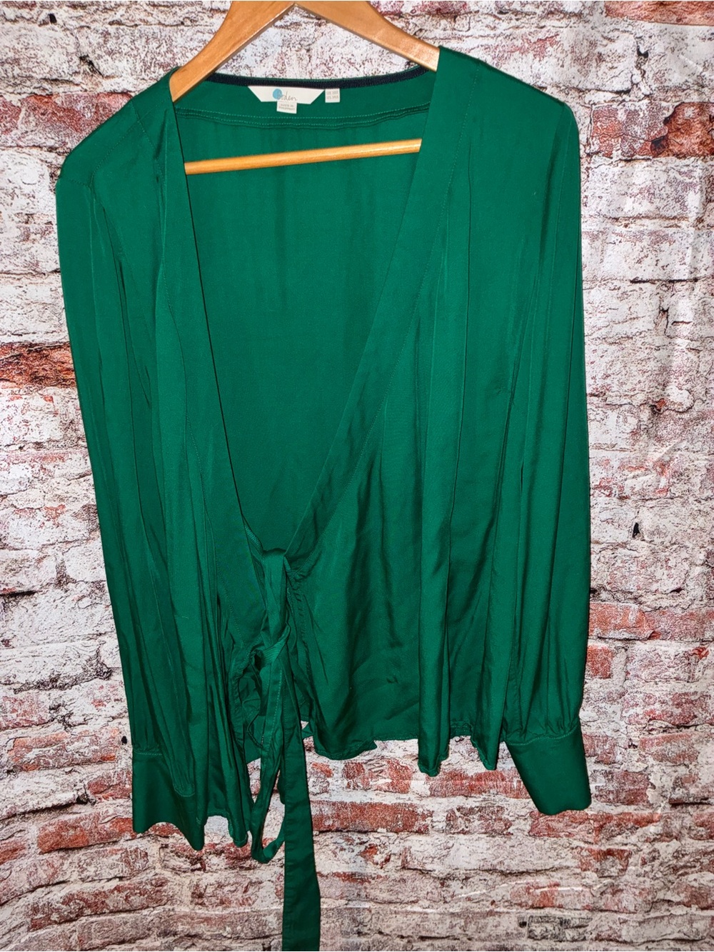 Boden Green Tie-Front V-Neck Blouse